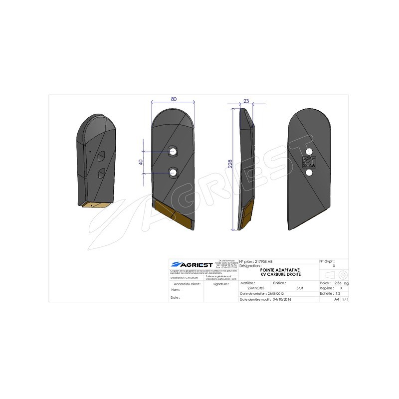 POINTE ADAPTABLE KV CARBURE DROITE