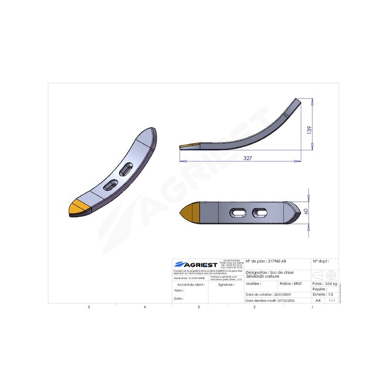 SOC DE CHISEL 360X60X20 EA45-85 Ø12 CARB