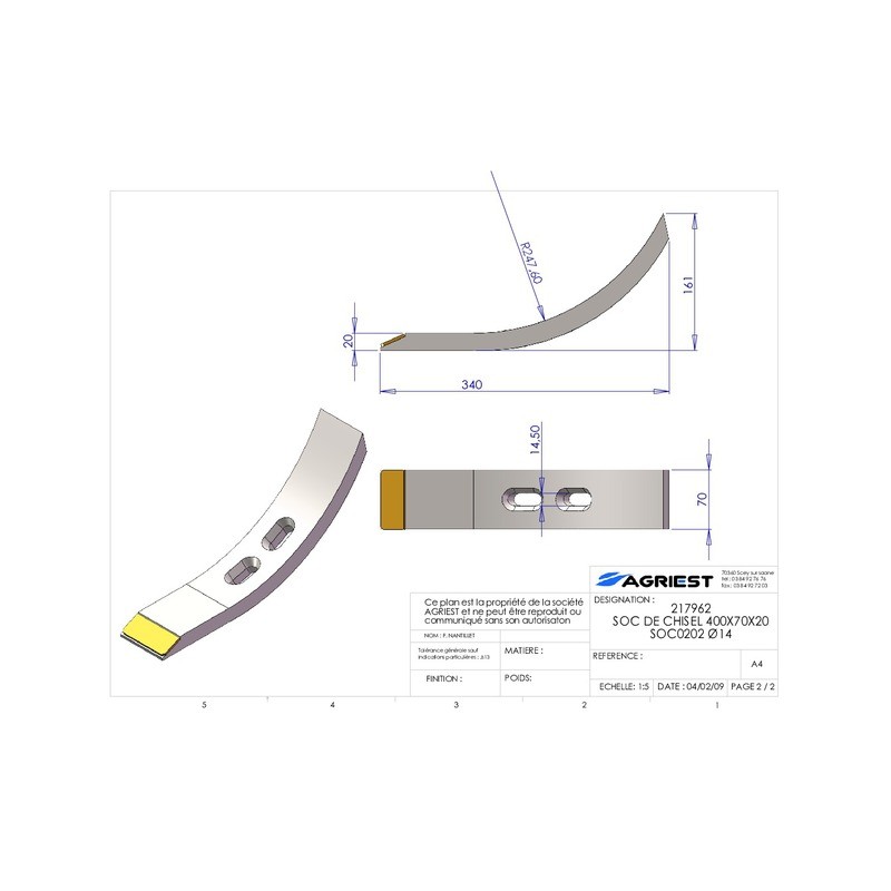 SOC DE CHISEL 400X70X20 EA45-85 Ø14 CARB