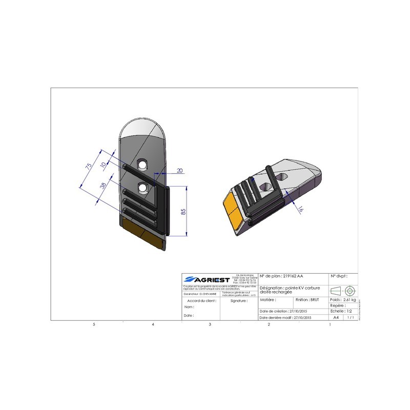 POINTE ADAPTABLE KV CARBURE DROITE RECHARGE