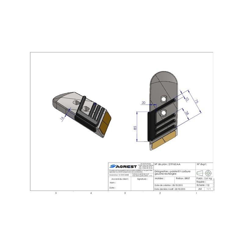 POINTE ADAPTABLE KV CARBURE GAUCHE RECHARGE