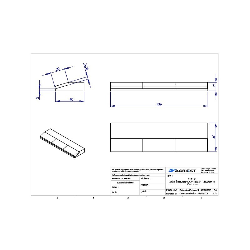MISE A SOUDER CONTRESEP135X40X12 CARBURE