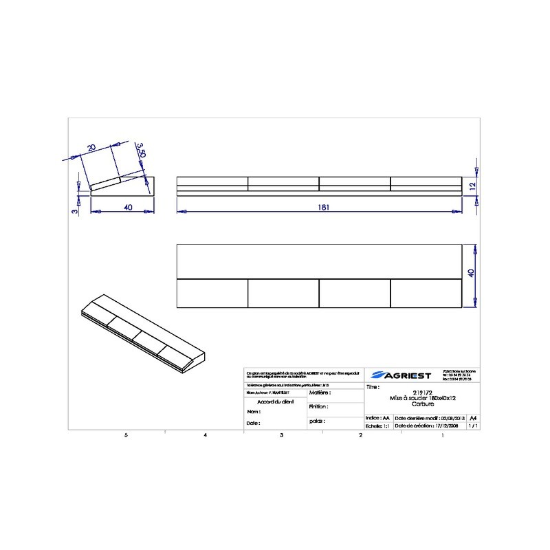 MISE A SOUDER CONTRESEP180X40X12 CARBURE