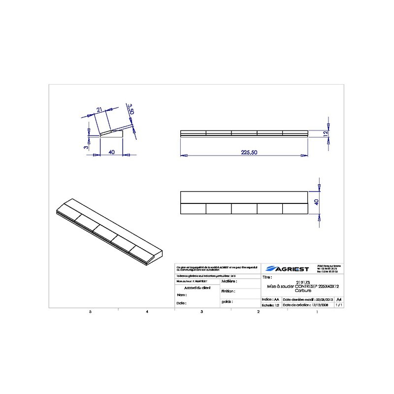 MISE A SOUDER CONTRESEP225X40X12 CARBURE