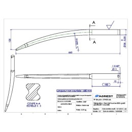 DENT DE FOURCHE Ø35 LG 665 COURBEE PERCEE Ø11 E