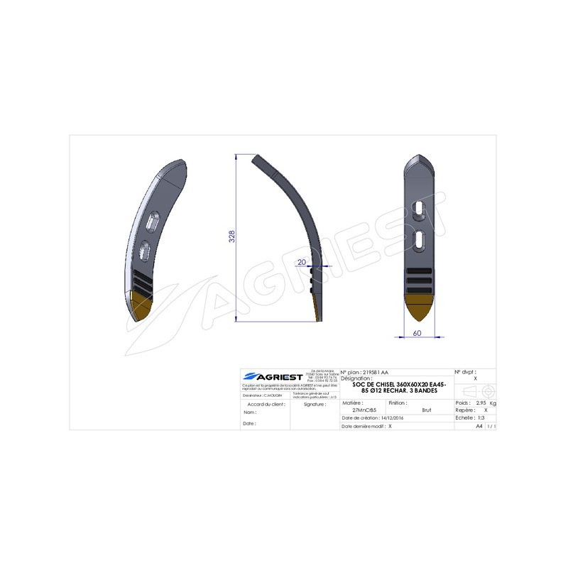 SOC DE CHISEL 360X60X20 EA45-85 Ø12 RECHAR. 3 3 BANDES