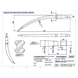 DENT DE FOURCHE Ø42 LG 750 M28X1.5 CL COURBEE RBEE