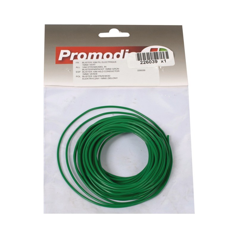 FIL MONOCONDUCTEUR VERT 1mm² BLISTER DE 10M