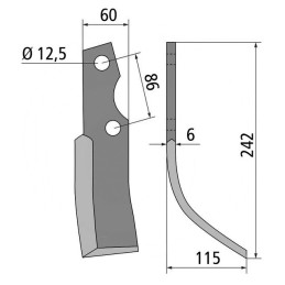 LAME DE FRAISE CULTIROTOR 60X6 DROITE 51503300 KUHN