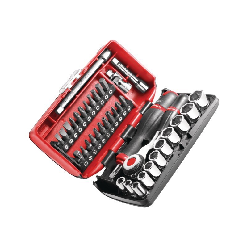 DOUILLES ET ACCESSOIRES CLIQUET A MANCHE ROTATIF 1/4" COFFRET DE 28 PIECES FACOM