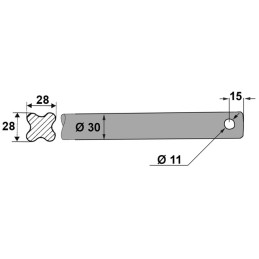 DENT DE FOURCHE Ø30 LG 750 PERCEE Ø11 TYPE MX