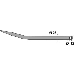 DENT DE FOURCHE Ø25 LG 550  PLIEE PERCEE Ø12