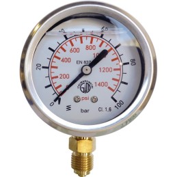 MANOMETRE GLYCERINE D63 M1/4 INOX 0-100 BARS