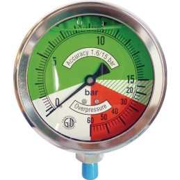 MANOMETRE GLYCERINE D100 M1/4 INOX 0-15/15-60