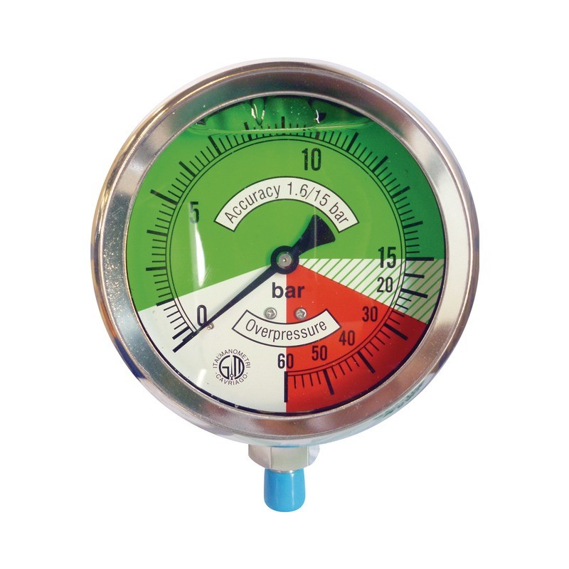 MANOMETRE GLYCERINE D100 M1/4 INOX 0-15/15-60