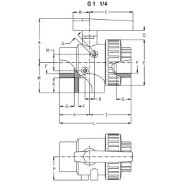 VANNE À BILLE 3V PP GAZ 1"1/4 FF-LL