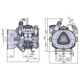 POMPE PULVERISATEUR BASSE PRESSION ANNOVI 75LFPC 3 PISTONS 69 L/MIN 15 BAR ARBRE SIMPLE 1''3/8Z6