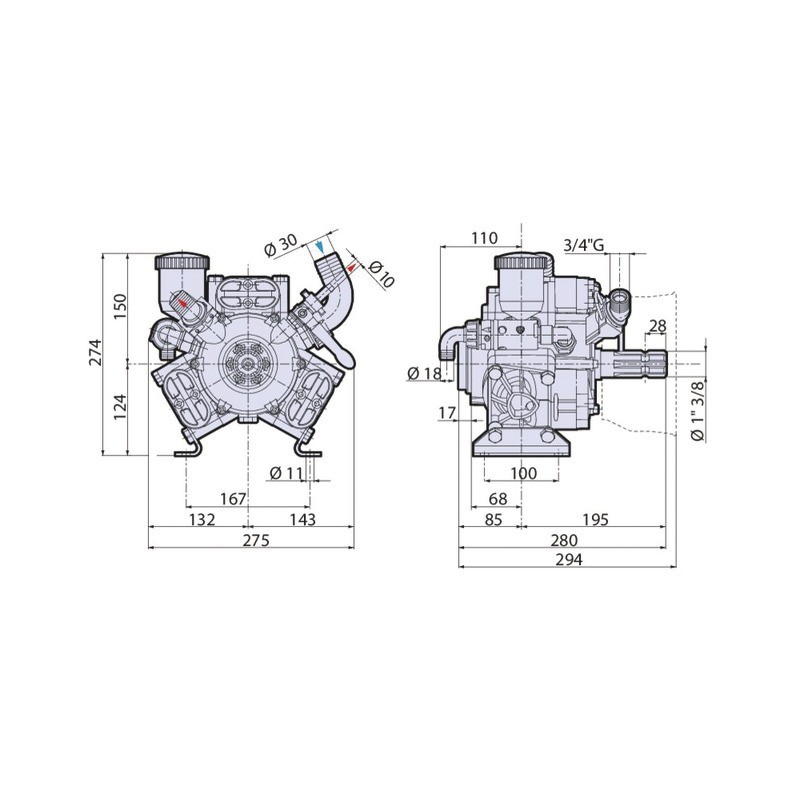 POMPE PULVERISATEUR MOYENNE PRESSION ANNOVI 503 SP 3 PISTONS 54,1 L/MIN 40 BAR PLATINE 3 TROUS M10