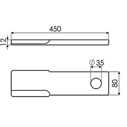 LAME DE GYROBROYEUR 80X12X450 Ø35 MM PLATE REVERSIBLE TYPE QUIVOGNE