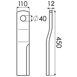 LAME DE GYROBROYEUR 110X12X450 Ø40 MM GAUCHE 428 TYPE DESVOY