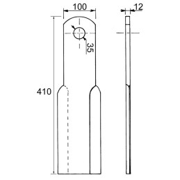 LAME DE GYROBROYEUR 100X12X410 Ø35 MM PLATE REVERSIBLE TYPE GYRAX