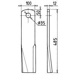 LAME DE GYROBROYEUR 100X12X485 Ø35 MM VENTILEE DROITE TYPE GYRAX