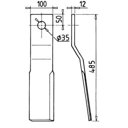 LAME DE GYROBROYEUR 100X12X485 Ø35 MM REVERSIBLE TYPE GYRAX