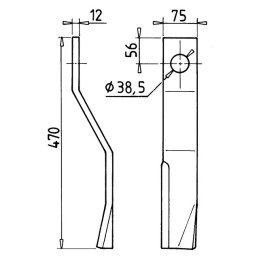 LAME DE GYROBROYEUR 75X12X470 Ø38 MM DROITE TYPE GYRAX