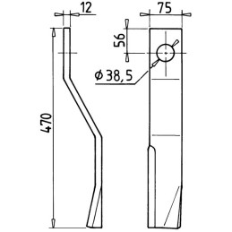 LAME DE GYROBROYEUR 75X12X470 Ø38 MM GAUCHE TYPE GYRAX