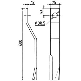 LAME DE GYROBROYEUR 75X12X600 Ø38 MM VENTILEE DROITE TYPE GYRAX