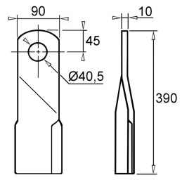 LAME DE GYROBROYEUR 90X10X390 Ø40 MM VRILLEE TYPE LAGARDE