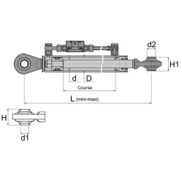 BARRE DE POUSSEE HYDRAULIQUE ROTULE-ROTULE LG 550-830 CAT1
