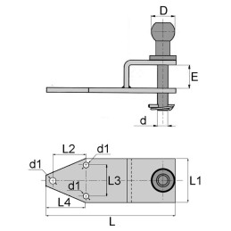 CHAPE D'ATTELAGE MIXTE AVEC ROTULE POUR MICRO TRACTEUR LG275MM