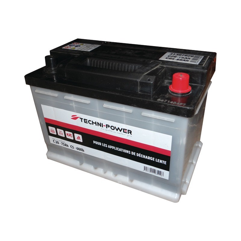 BATTERIE 12V-75AH DECHARGE LENTE + A DROITE TECHNI-POWER