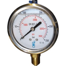 MANOMETRE INOX GLYCERINE 0-250 BAR 63 MM 1/4'' RADIAL BLISTER