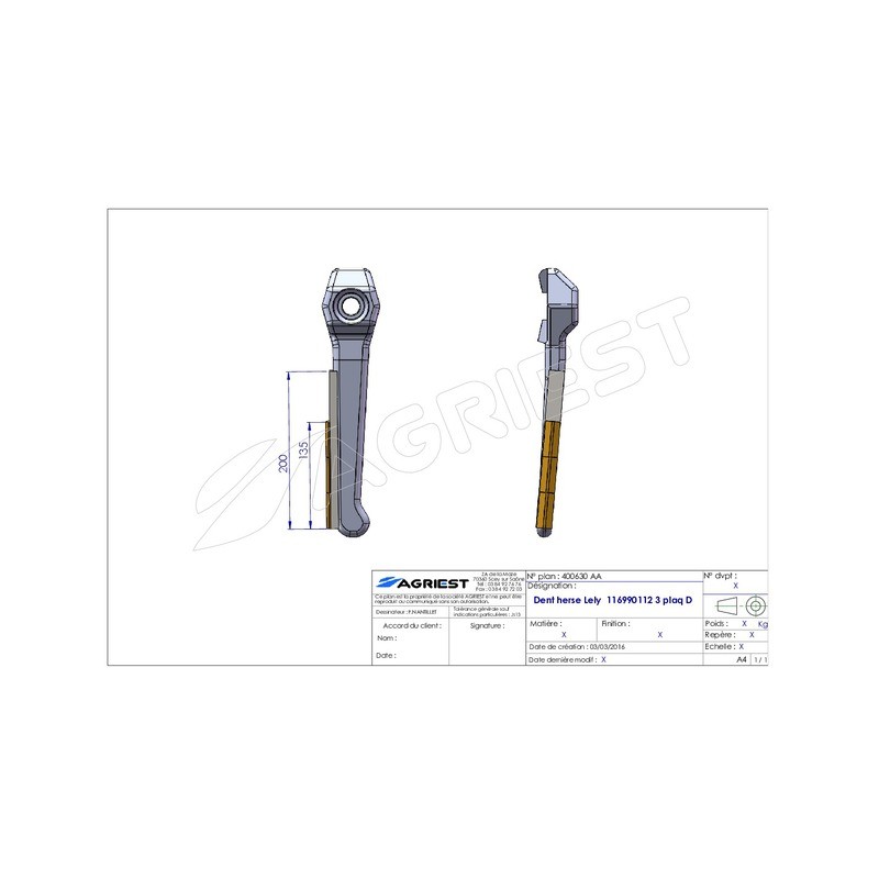 DENT HERSE ADAPTABLE LELY 116990112 (N) 3 PLA AQ. CARB D