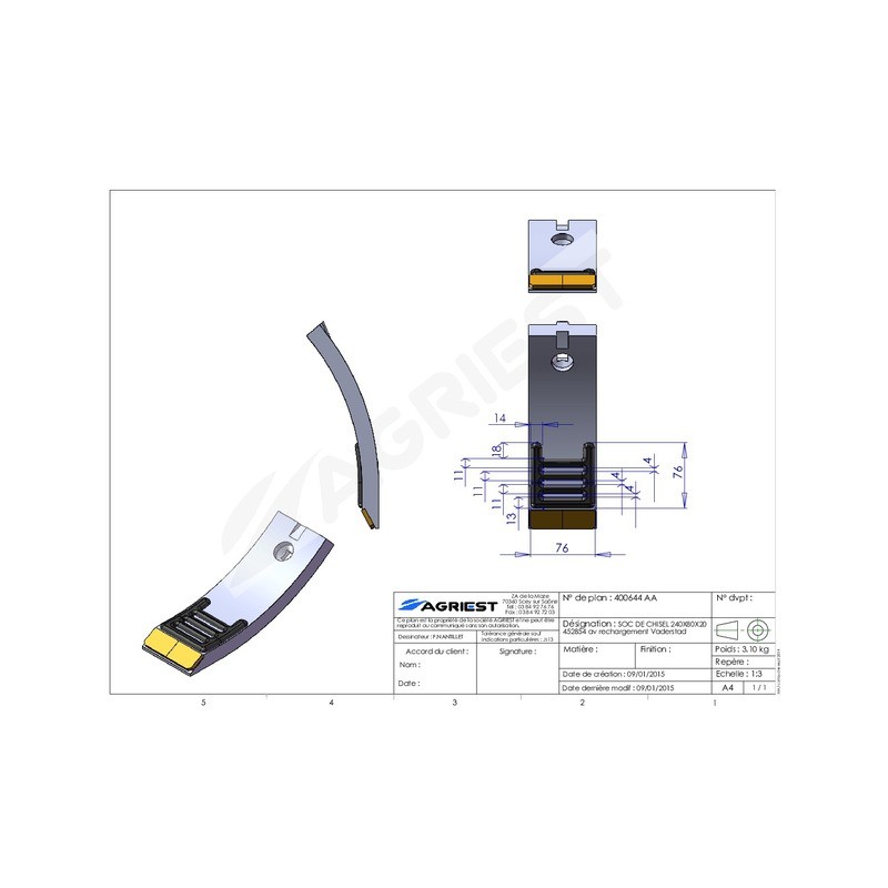 BEC DE DECHAUMAGE 240X80X20 CARB Vaderstad 45 52854 recharg