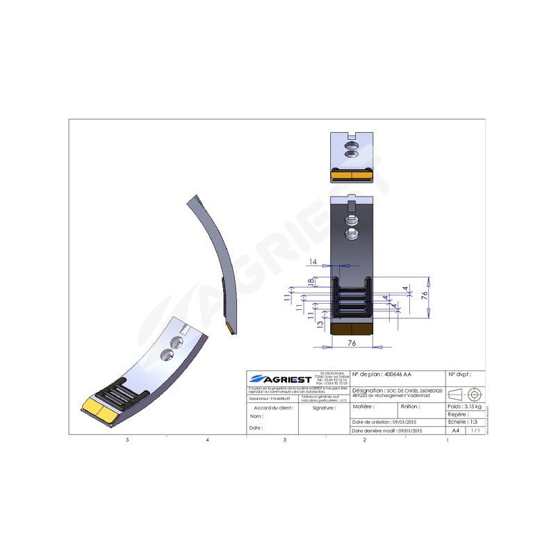 BEC DE DECHAUMAGE 260X80X20 CARB Vaderstad 48 89233 recharg