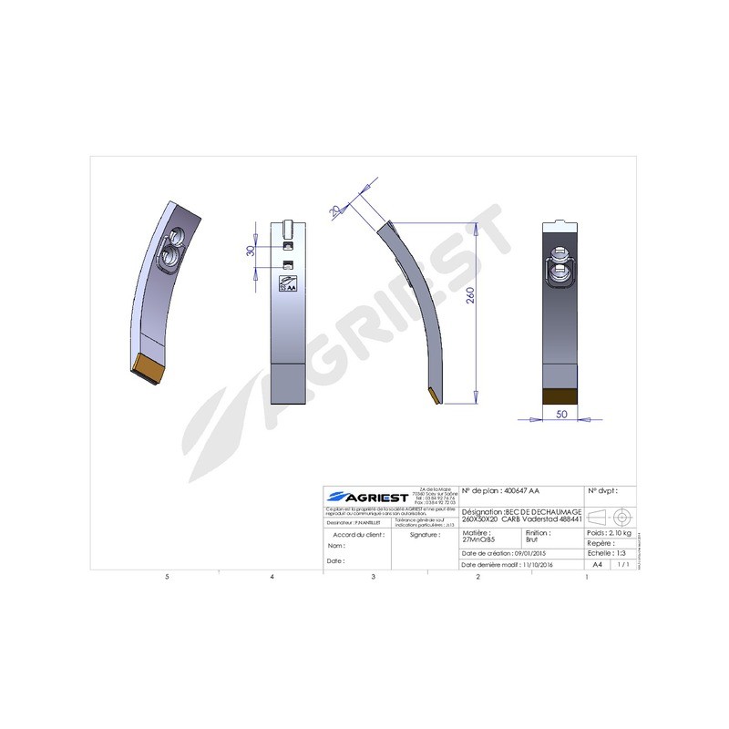 BEC DE DECHAUMAGE 260X50X20 CARB Vaderstad 48 88441