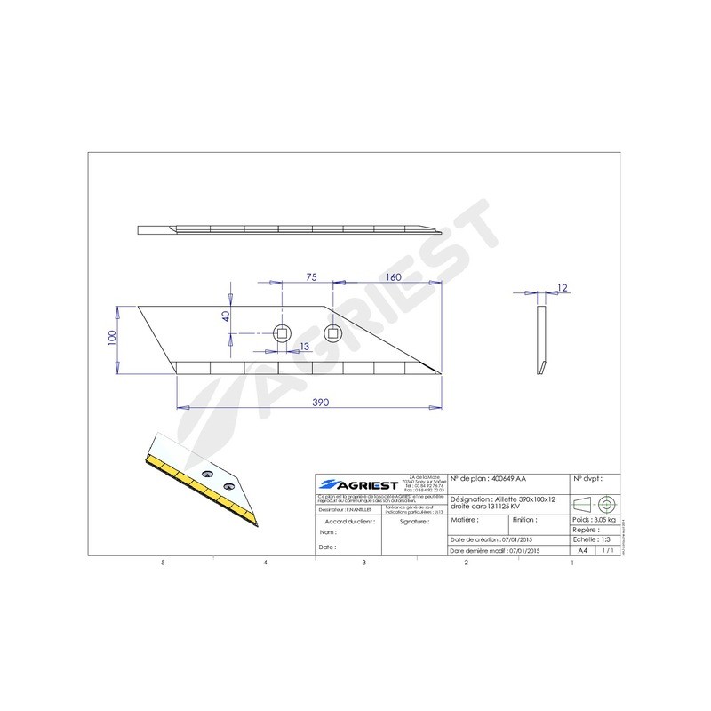 AILETTE ADAPTABLE KV 390X100X12  131125 DROIT