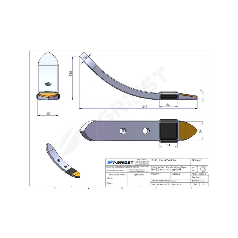 BEC DE DECHAUMAGE 360X80X20 CARB KIRPY 02.09. .3032 recharg