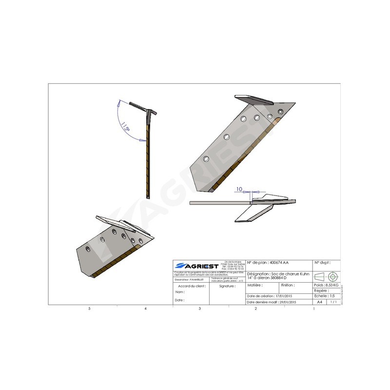 SOC ADAPTABLE KUHN 14" CARB DROIT 580884 AV A AILERON