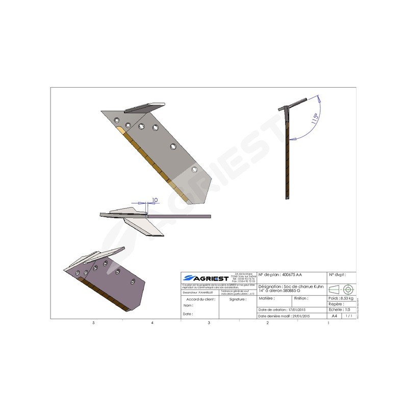 SOC ADAPTABLE KUHN 14" CARB GAUCHE 580885 AV AILERON