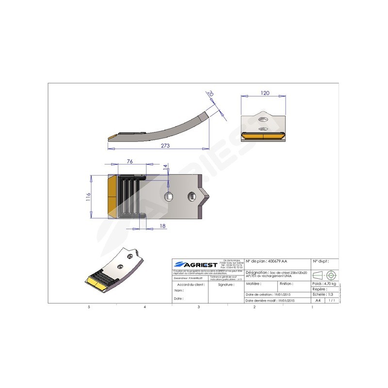 BEC DE DECHAUMAGE 258X120X20 CARB Unia AP/70- -1 recharg