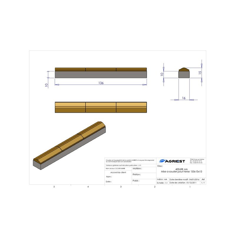 MISE A SOUDER HERSE 135X15X14
