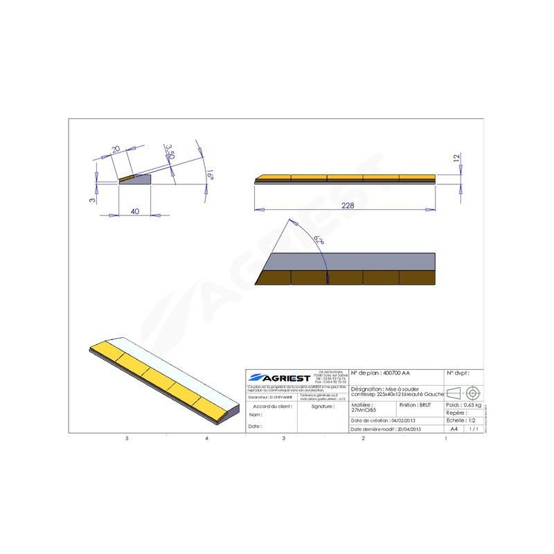 MISE A SOUDER CONTRESEP225X40X12 BISEAUTE G C CARB