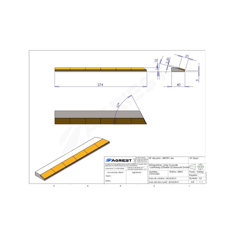 MISE A SOUDER CONTRESEP270X40X12 BISEAUTE D C CARB