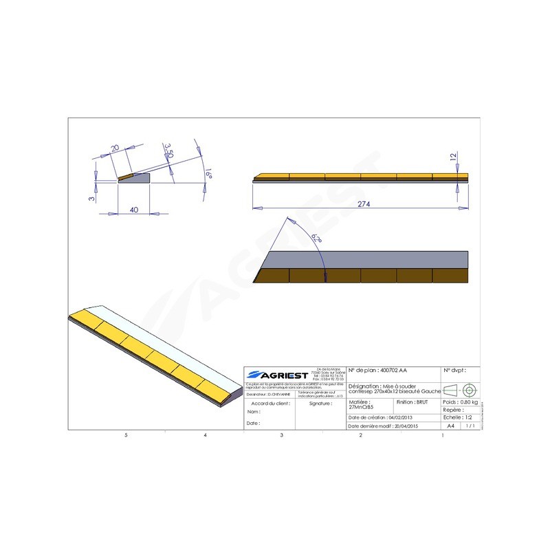 MISE A SOUDER CONTRESEP270X40X12 BISEAUTE G C CARB