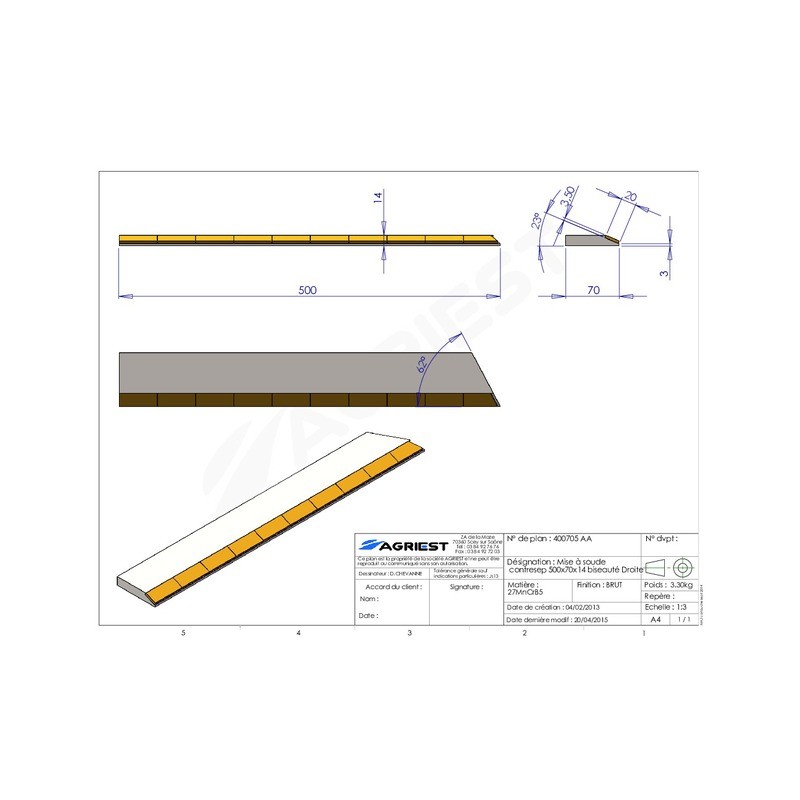 MISE A SOUDER CONTRESEP500X70X14 BISEAUTE D C CARB