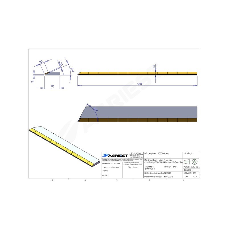 MISE A SOUDER CONTRESEP550X70X14 BISEAUTE G C CARB